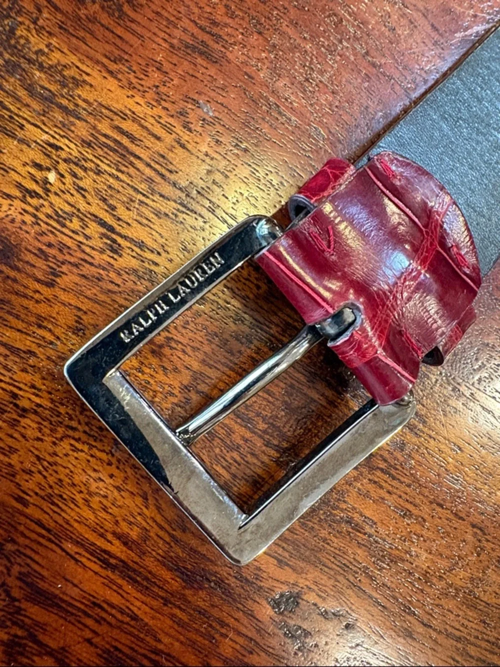 Vintage Ralph Lauren Burgundy Red Genuine American Alligator Leather Belt Medium